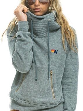 Aviator Nation Heather Grey Funnel Neck Pullover with Zip Pockets NEVER WORN